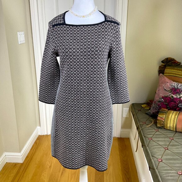 Tory Burch Dress Knit Brown Black Geometric Print Cotton Blend (S) - Picture 1 of 8